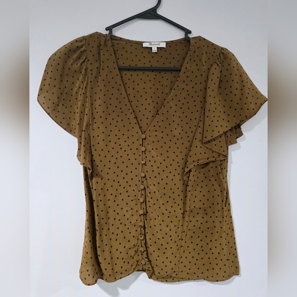 Madewell Olive Polka Dot Blouse
